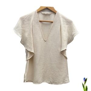 RACHEL Rachel Roy Cream Ruffled Cap Sleeve Blouse